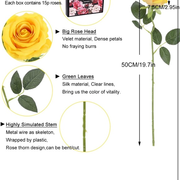 Cloudecor 15 Piece Silk Artificial Yellow Roses - Picture 6 of 10